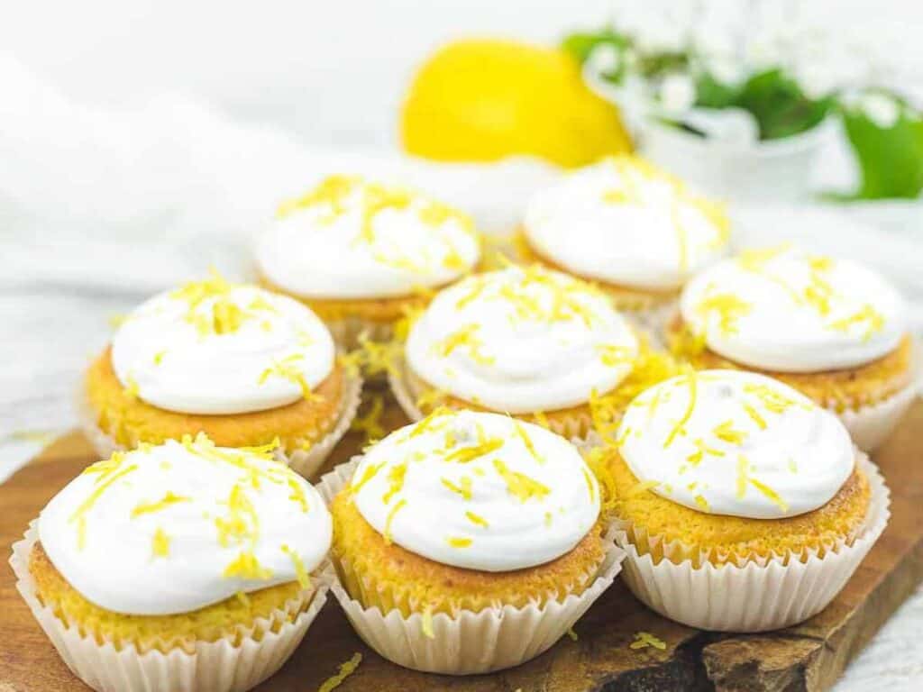 Image shows yummy meringue lemon curd cupcakes.