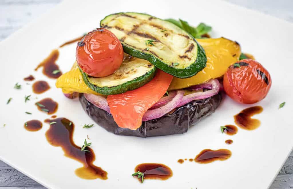 Image shows delicious grilled ratatouille.