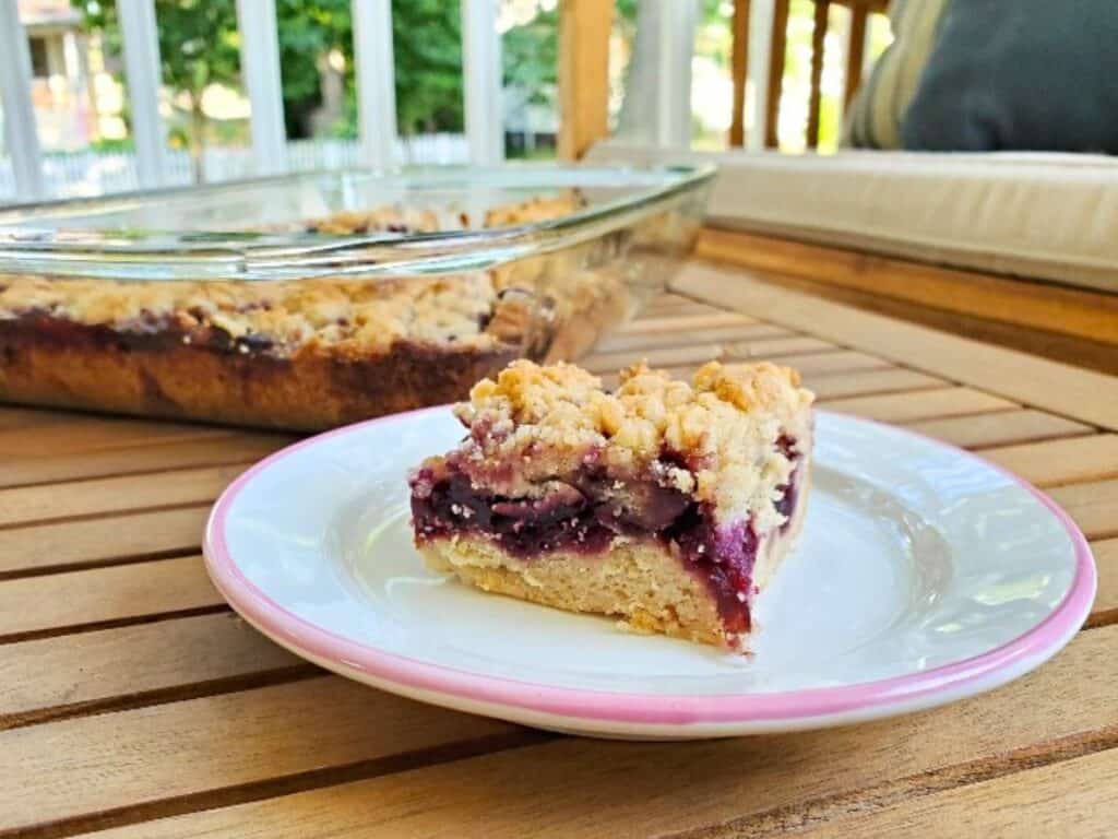 Image shows cherry crumb bars recipe.