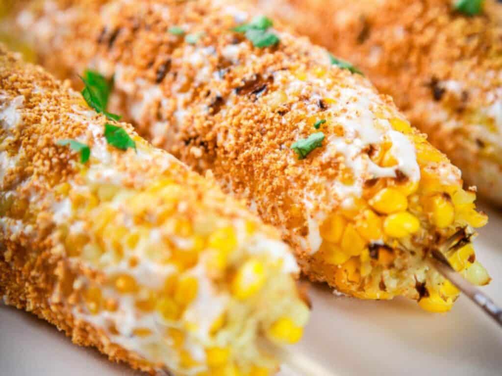 Image shows delicious Mexican street corn.