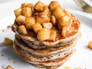 Image shows easy to make apple cinnamon pancake.