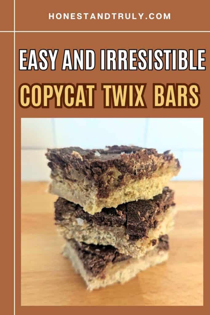 Image shows stack of homemade cookie bars with overlaid text.