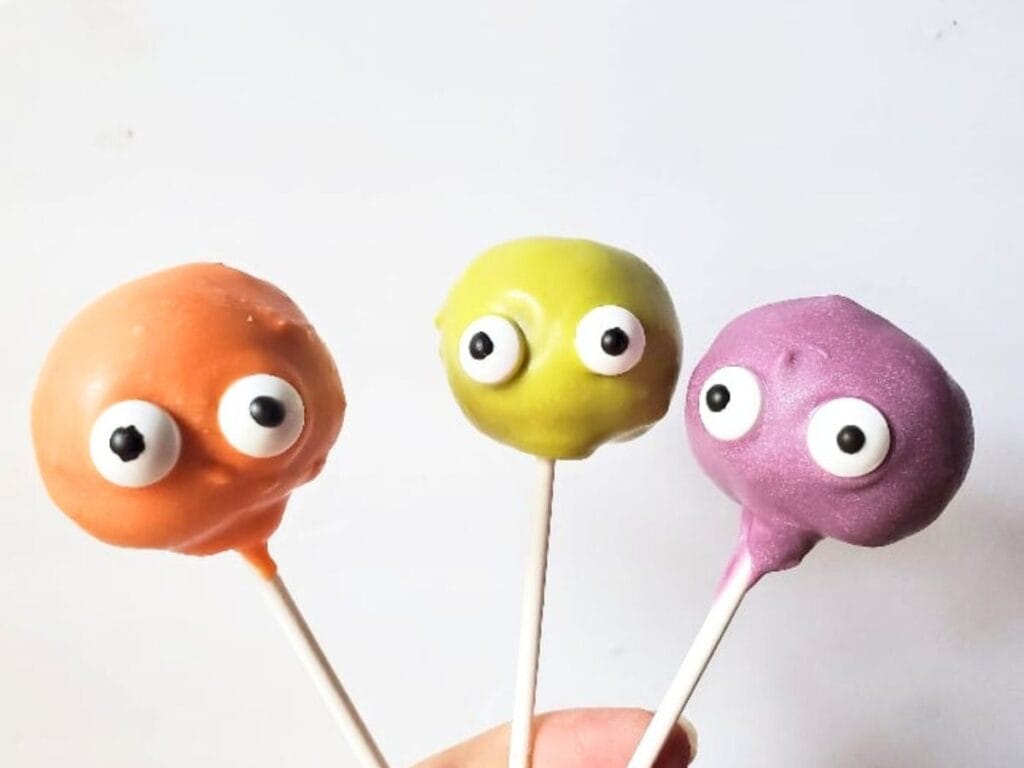 Image shows delicious monster cake pops.