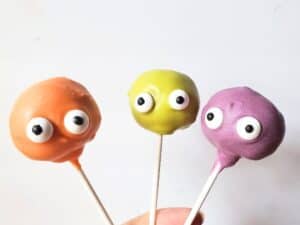 Image shows delicious monster cake pops.