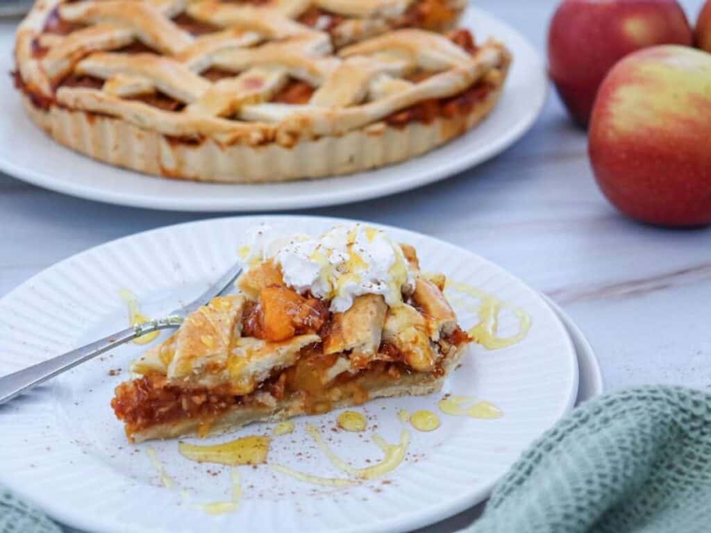 Image shows lattice pumpkin pie.