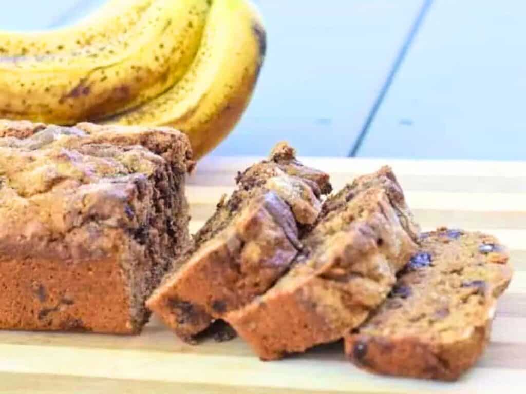 Image shows slices of Nutella banana bread.