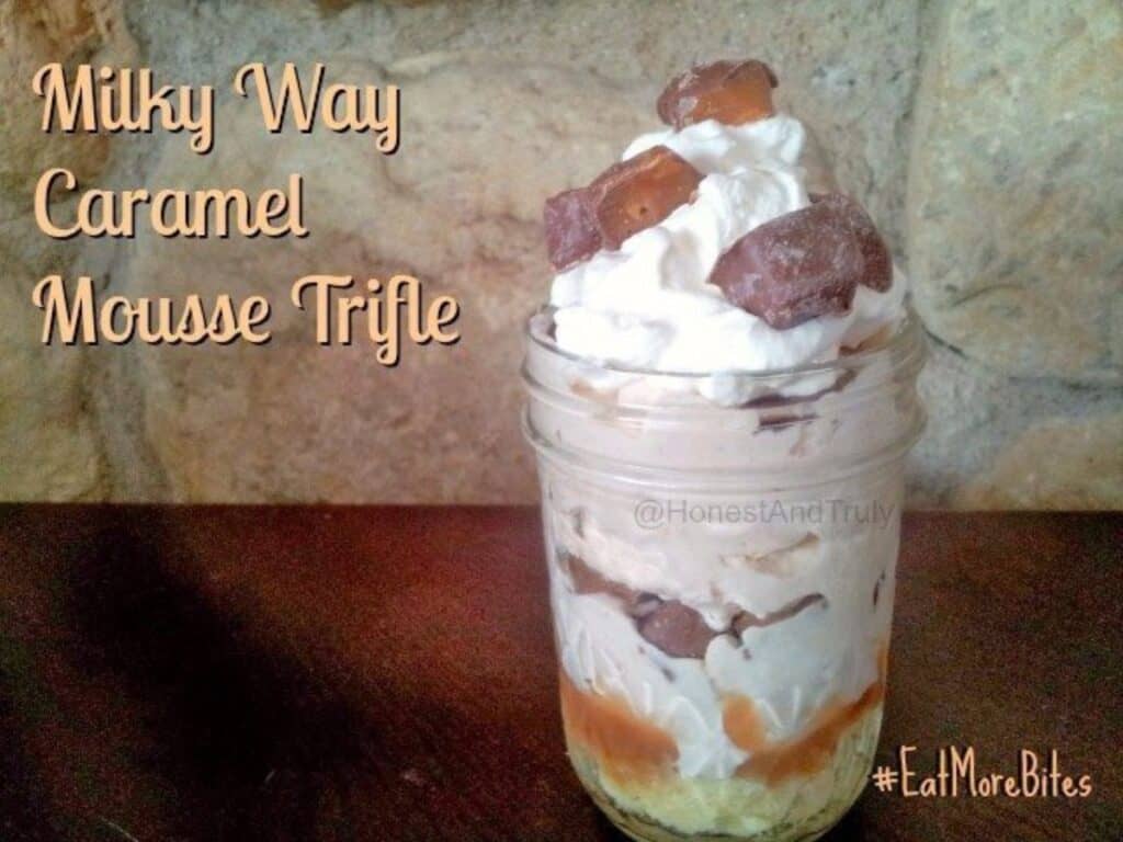 Image shows delicious Milky Way caramel trifle.