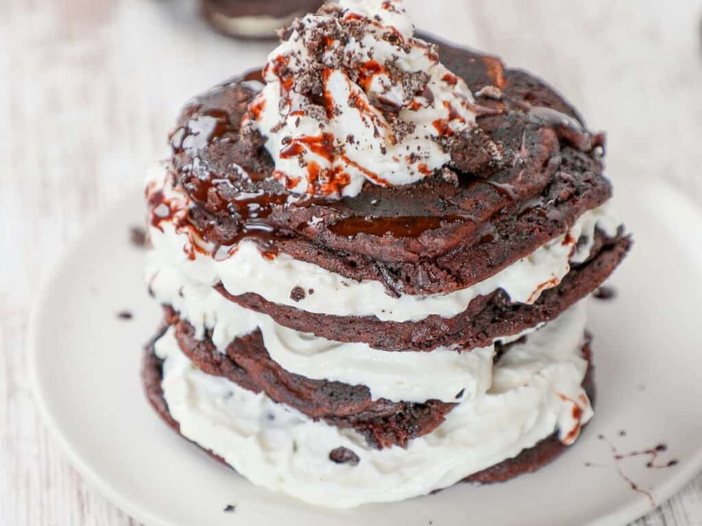 Image shows easy to make Oreo pancakes.