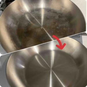 調理後に変色したフライパンを綺麗にした比較画像