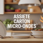 assiette en carton micro onde à côté d’un micro ondes