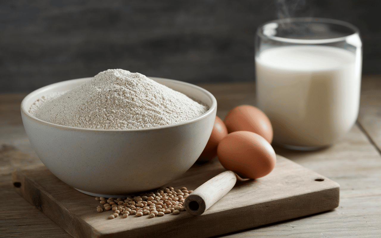 Ingrédients pour crêpes au sarrasin sucrées en cuisine