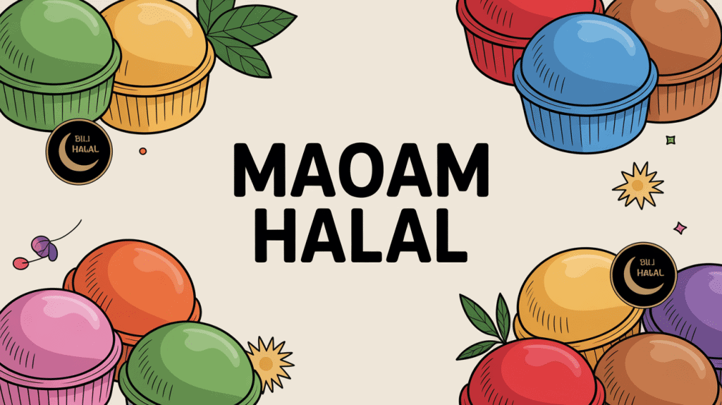 maoam halal bonbons multicolores certification illustration