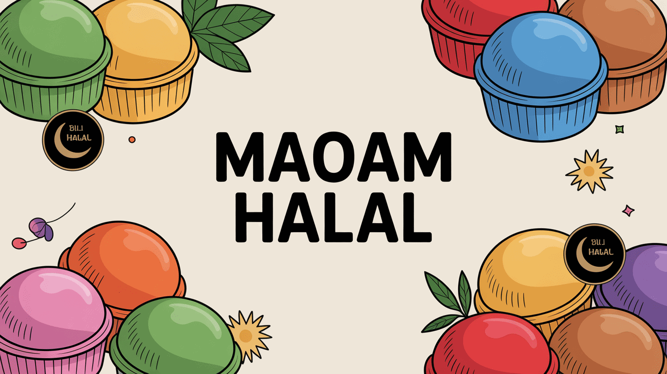 maoam halal bonbons multicolores certification illustration