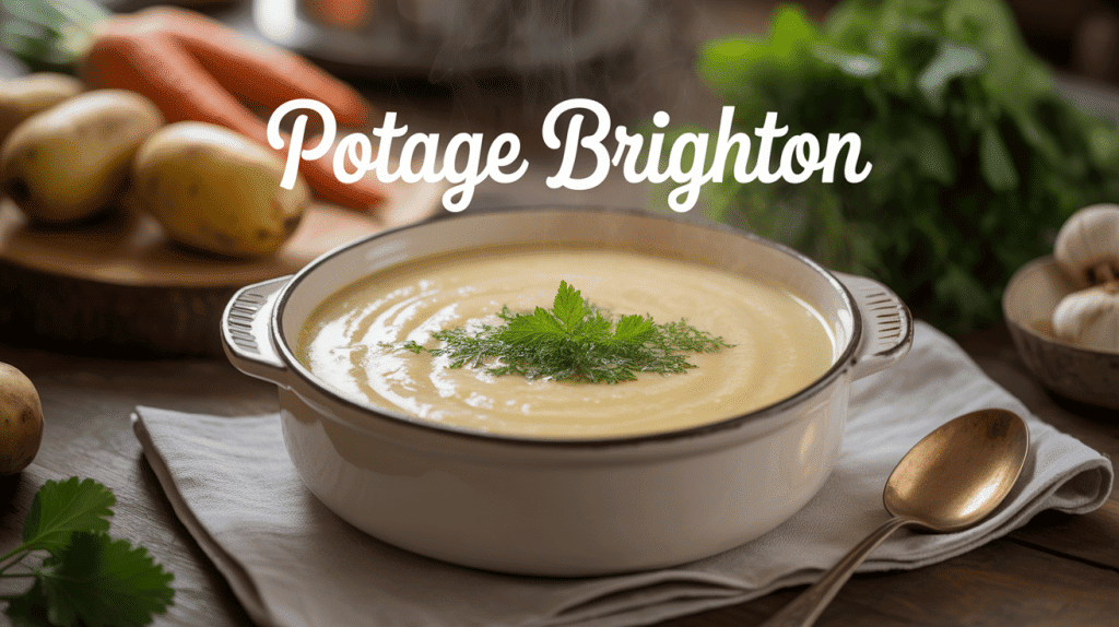 bol de potage brighton crémeux sur table avec légumes
