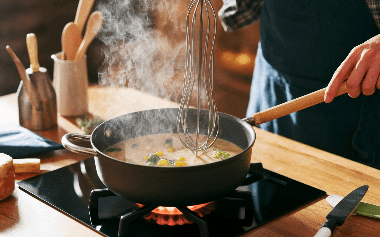 préparation du potage brighton avec mixeur en cuisine