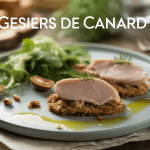 recette de gésiers de canard en assiette élégante avec salade