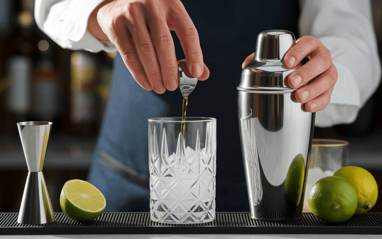 bartender dosant supasawa shaker verres citrons