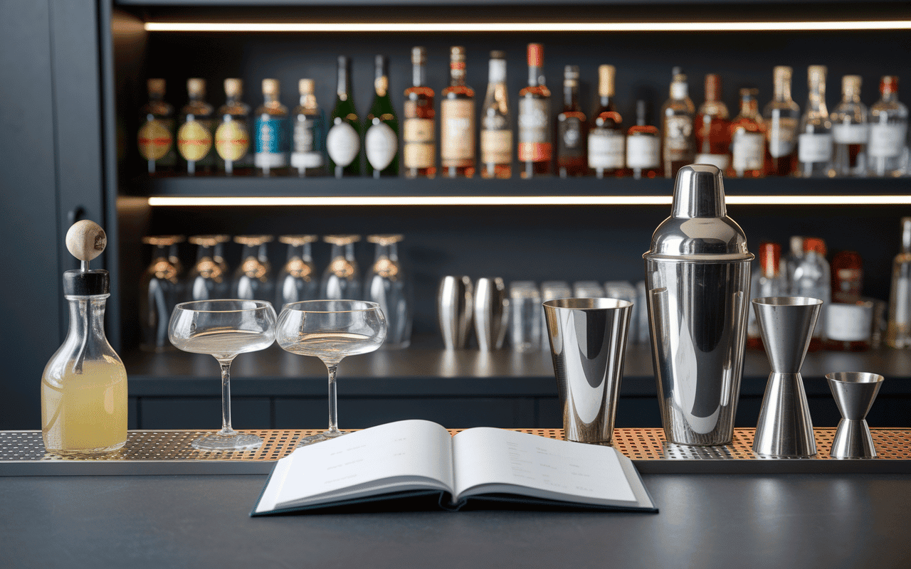 comptoir bar professionnel supasawa avec bouteille et agrumes