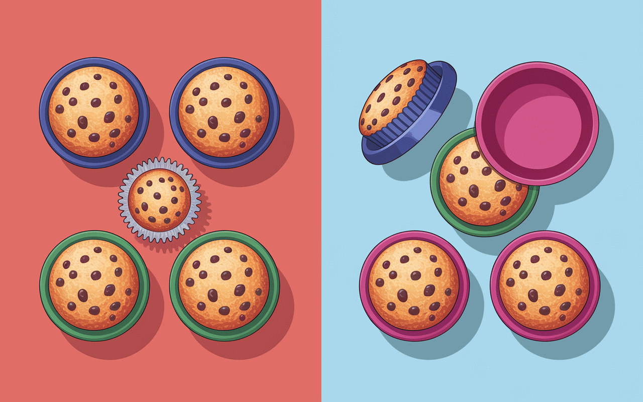 Démoulage facile moule muffin silicone comparé moule métal
