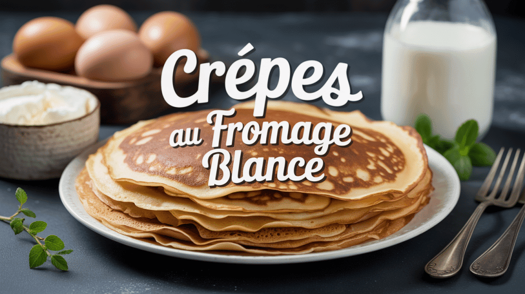 Pile de crepes fromage blanc dorées avec bol de fromage blanc