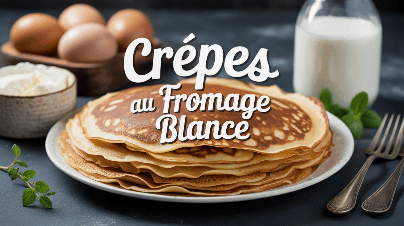 Pile de crepes fromage blanc dorées avec bol de fromage blanc