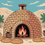 four palestinien traditionnel en dôme avec pains et ustensiles