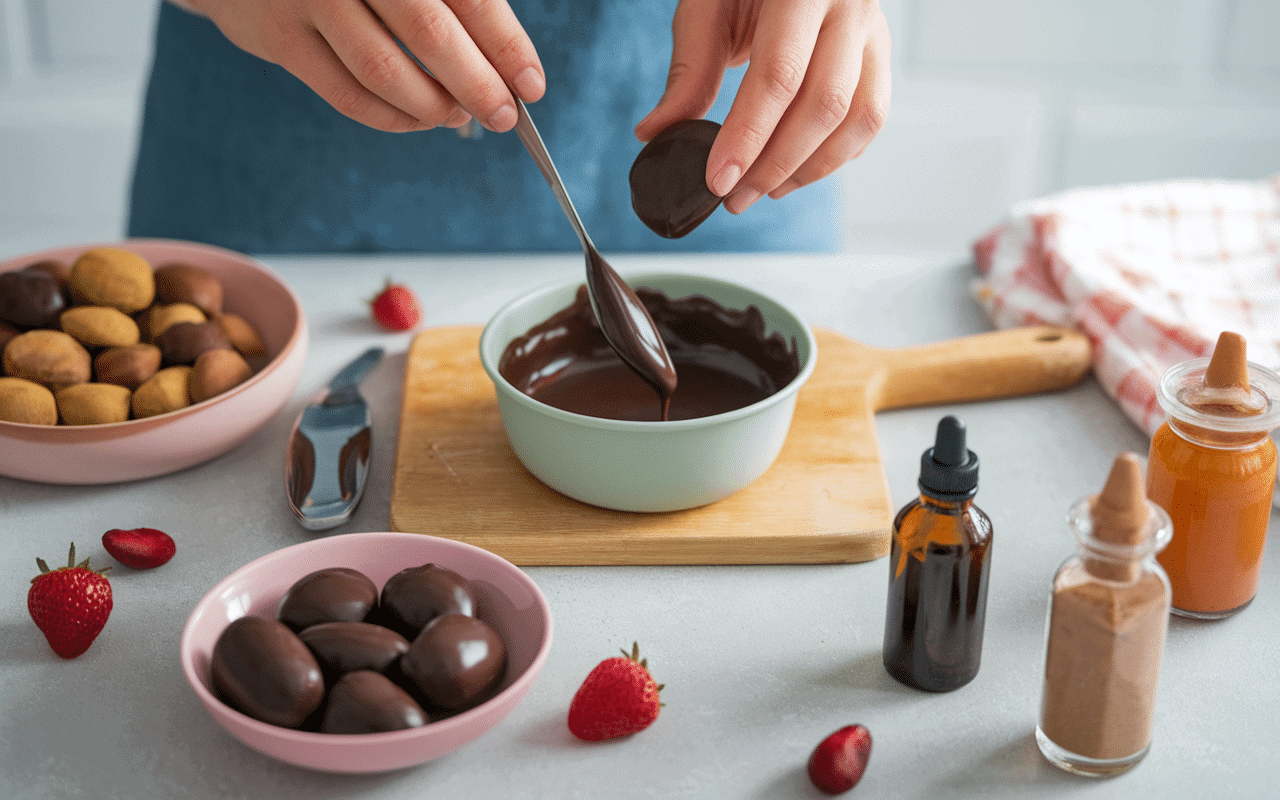 Remplissage moule bonbon silicone chocolat et ingrédients