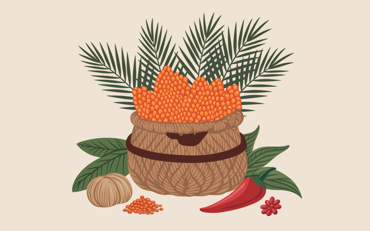 Sauce graine recette illustration graines palme et épices