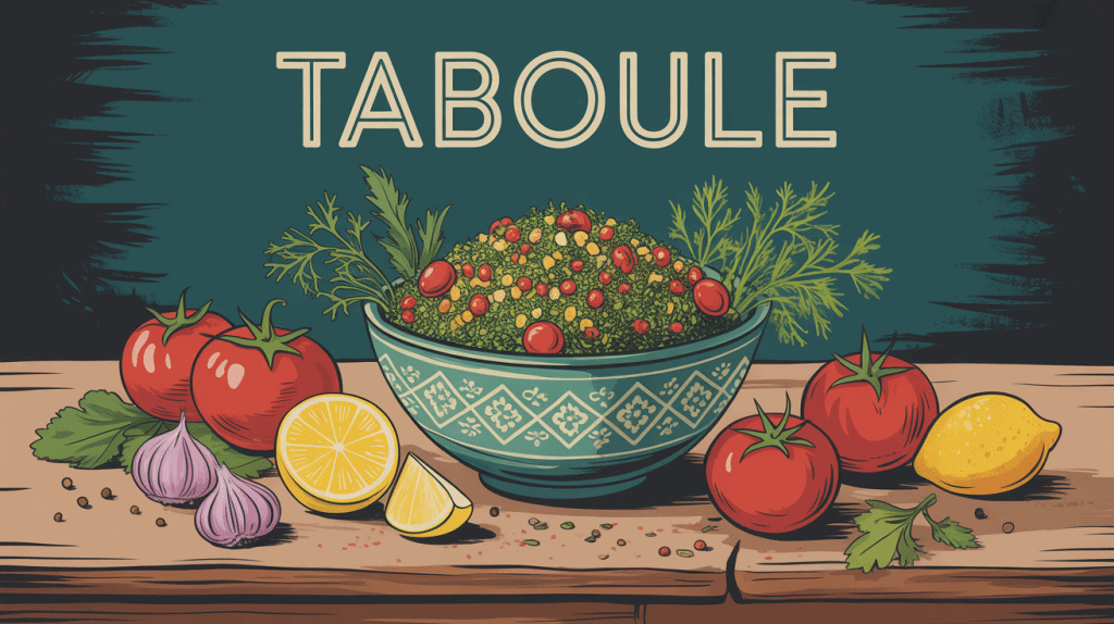 Bol de taboulé origine avec persil, tomates, boulgour