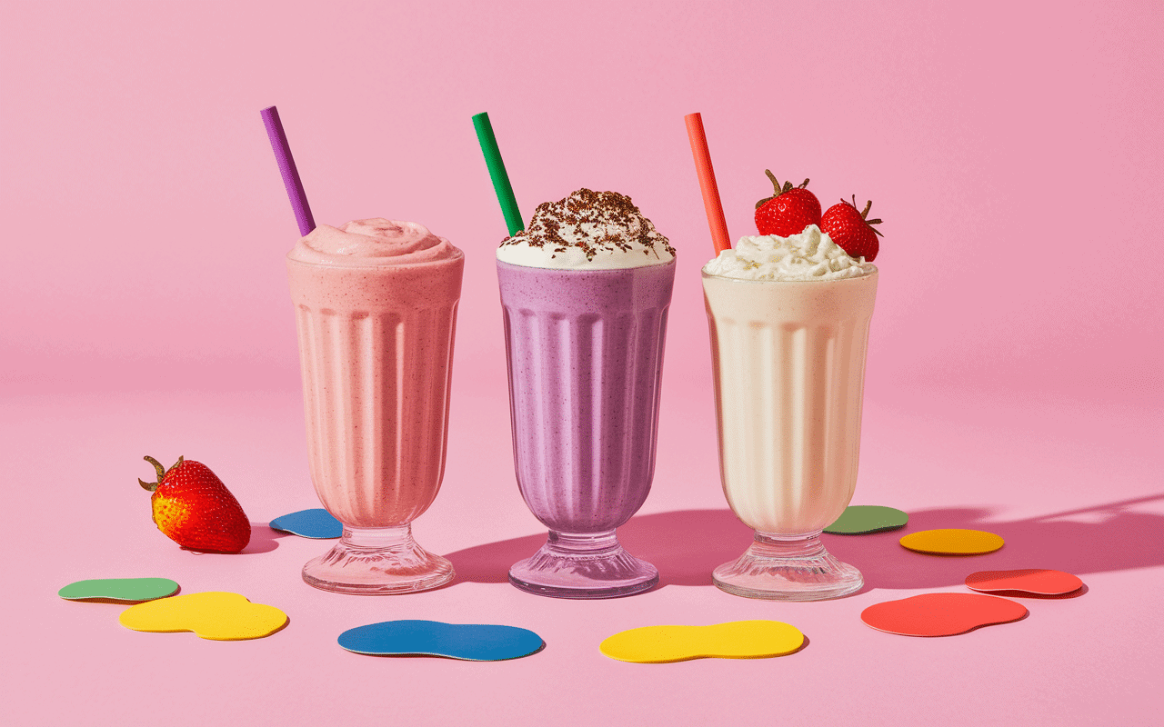 trois milkshakes fruit rouge creatifs