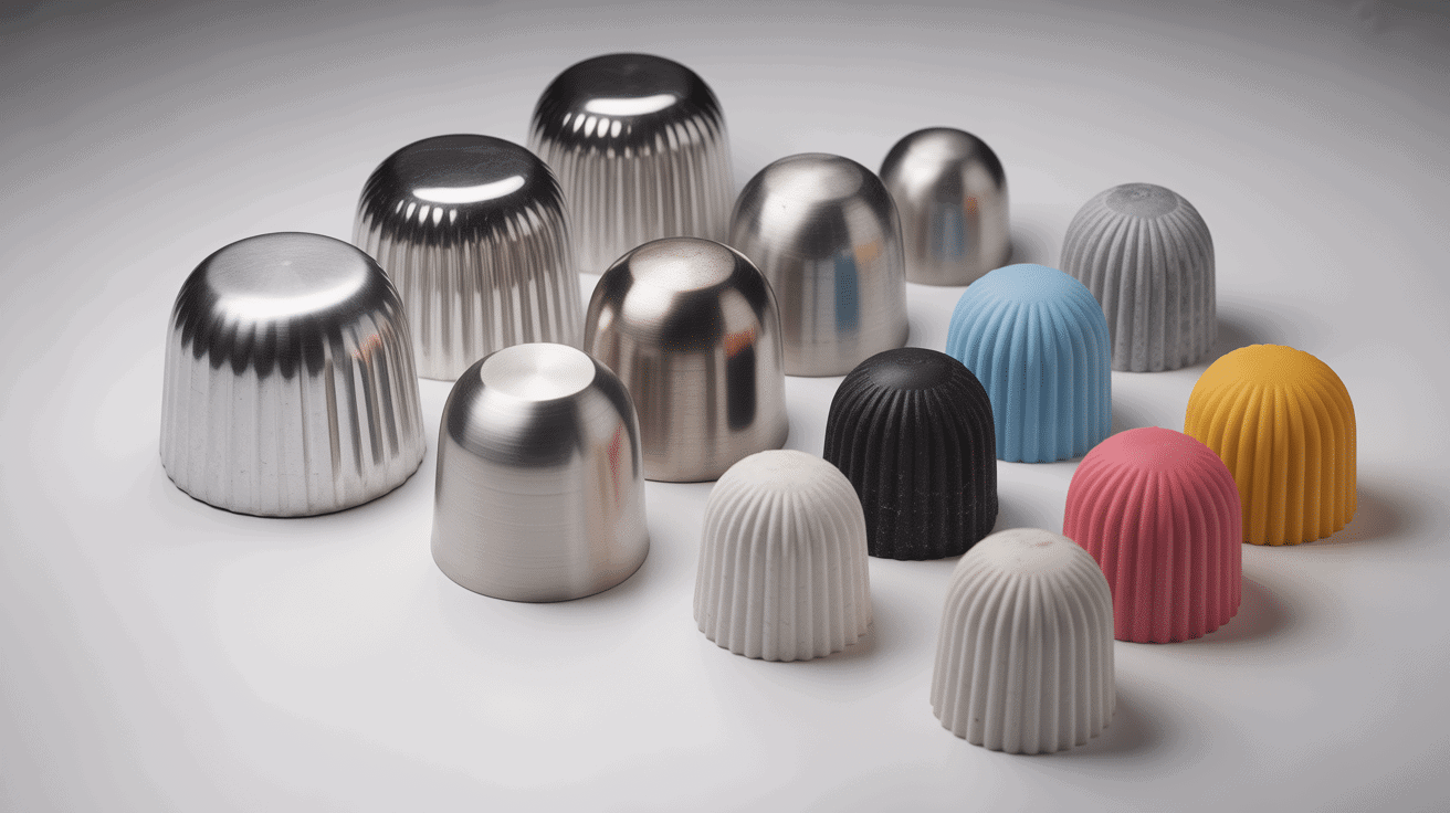 plusieurs moules à manqué tailles matériaux alignés