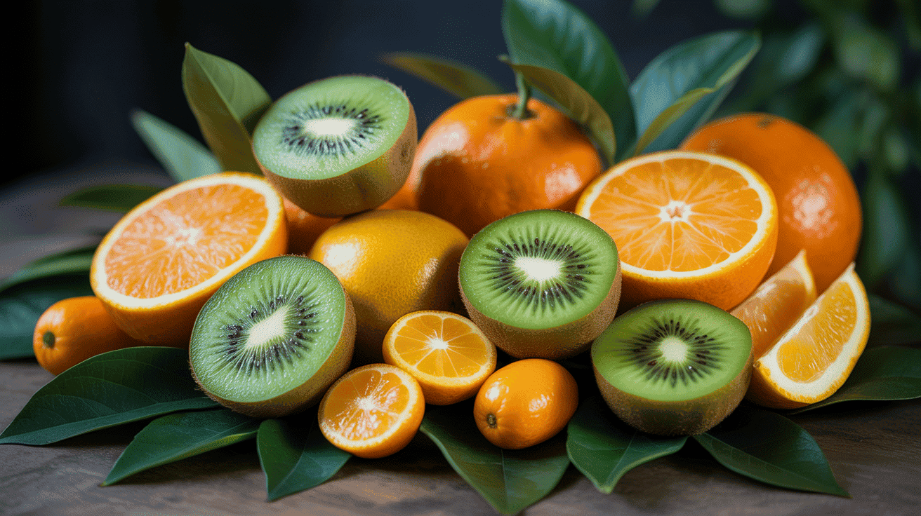 assortiment principaux fruit en k kiwi kaki kumquat karambole