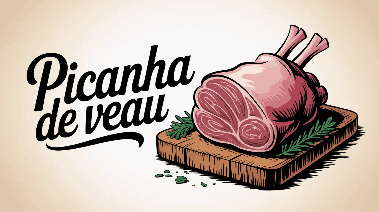 Picanha de veau rosée sur planche avec gras blanc