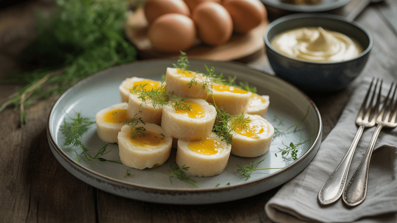 Photo recette avec jaune d'oeuf salée pâtes mayonnaise