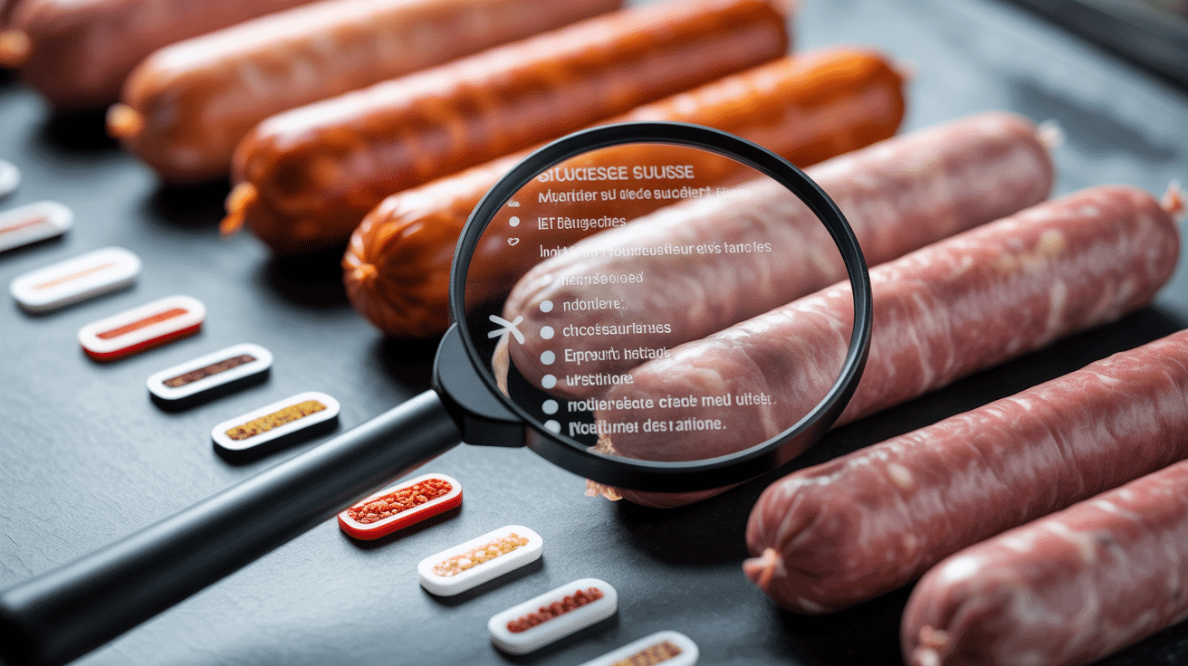 saucisse pour hot dog et loupe étiquette