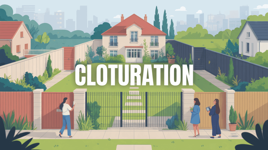 cloturation résidentielle illustration avec grillage panneaux bois mur rigide