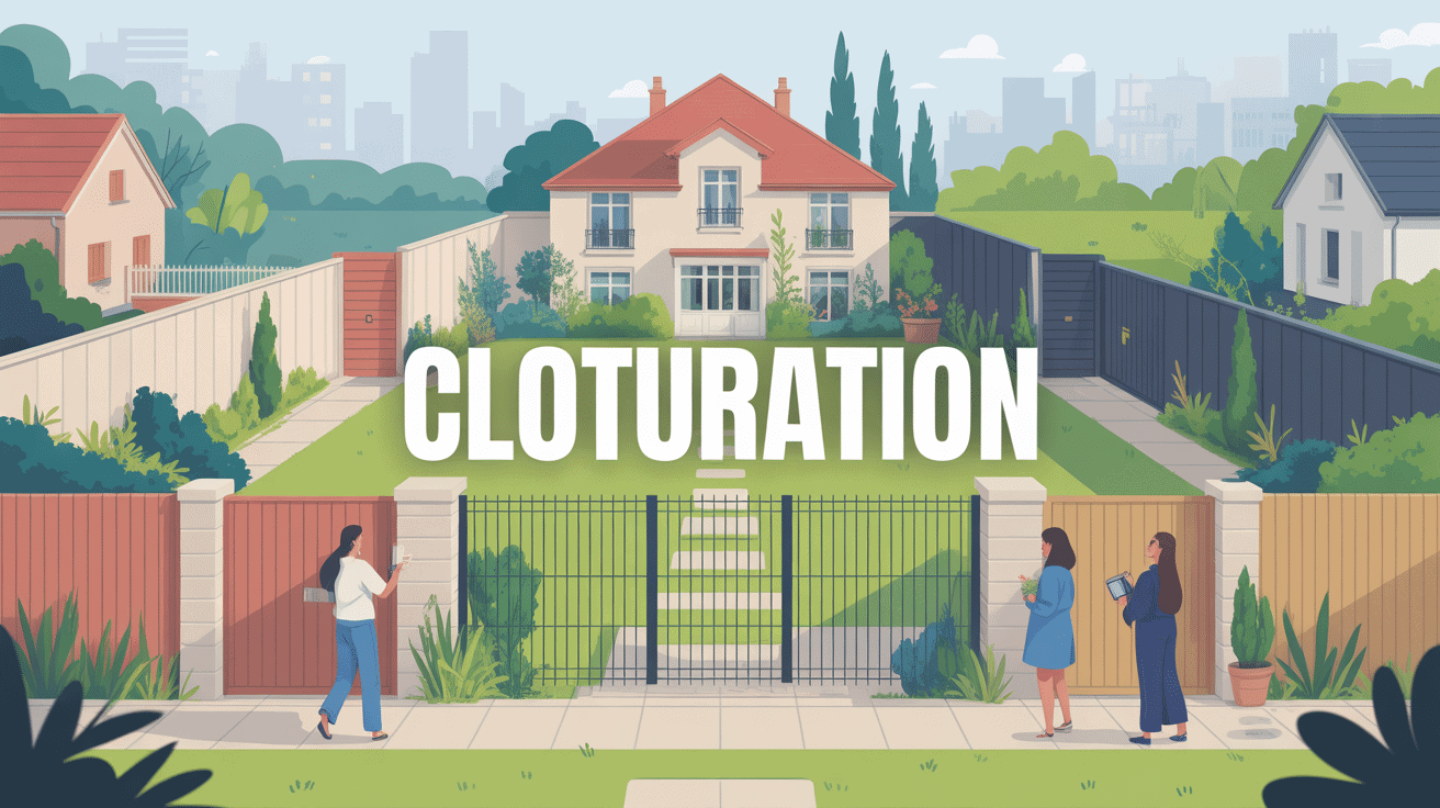 cloturation résidentielle illustration avec grillage panneaux bois mur rigide