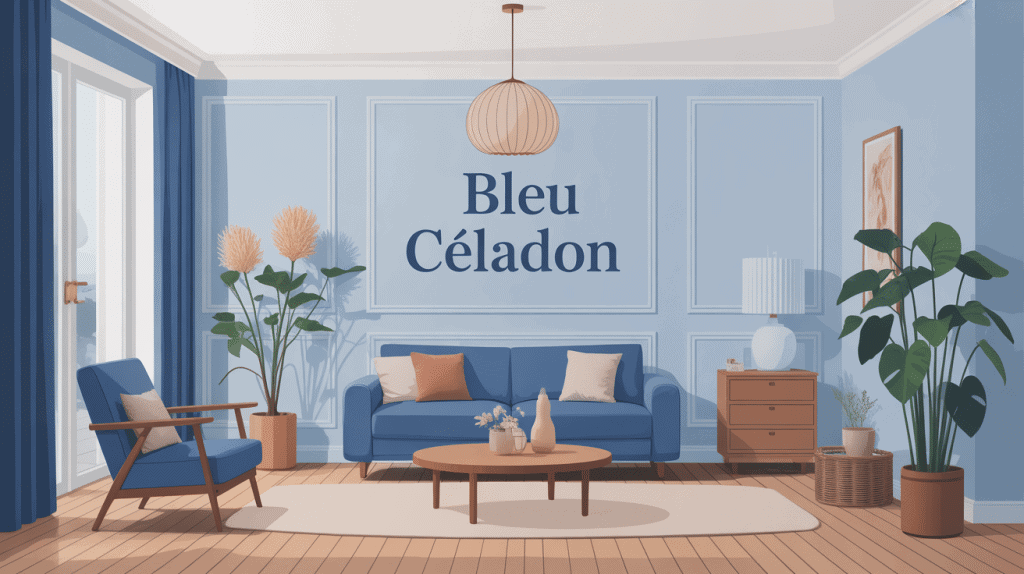 Salon moderne murs et accessoires bleue céladon