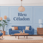 Salon moderne murs et accessoires bleue céladon