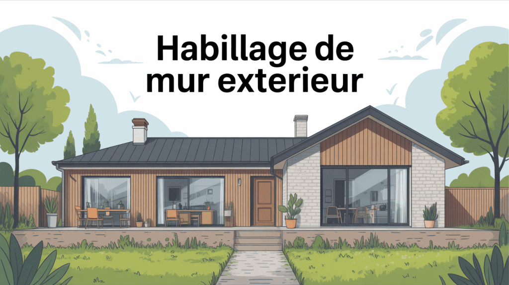 Illustration façade moderne habillage mur exterieur bois pierre enduit composite