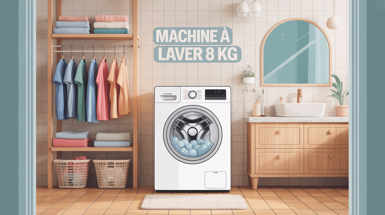 machine à laver 8kg moderne dans salle de bain familiale