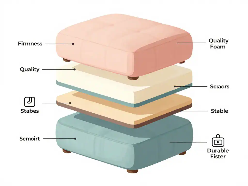 Diagramme technique pouf tabouret stable et résistant