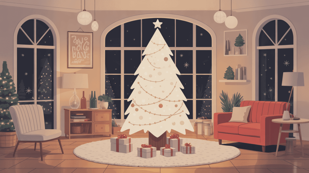 sapin de noel blanc élégant dans salon moderne décoré