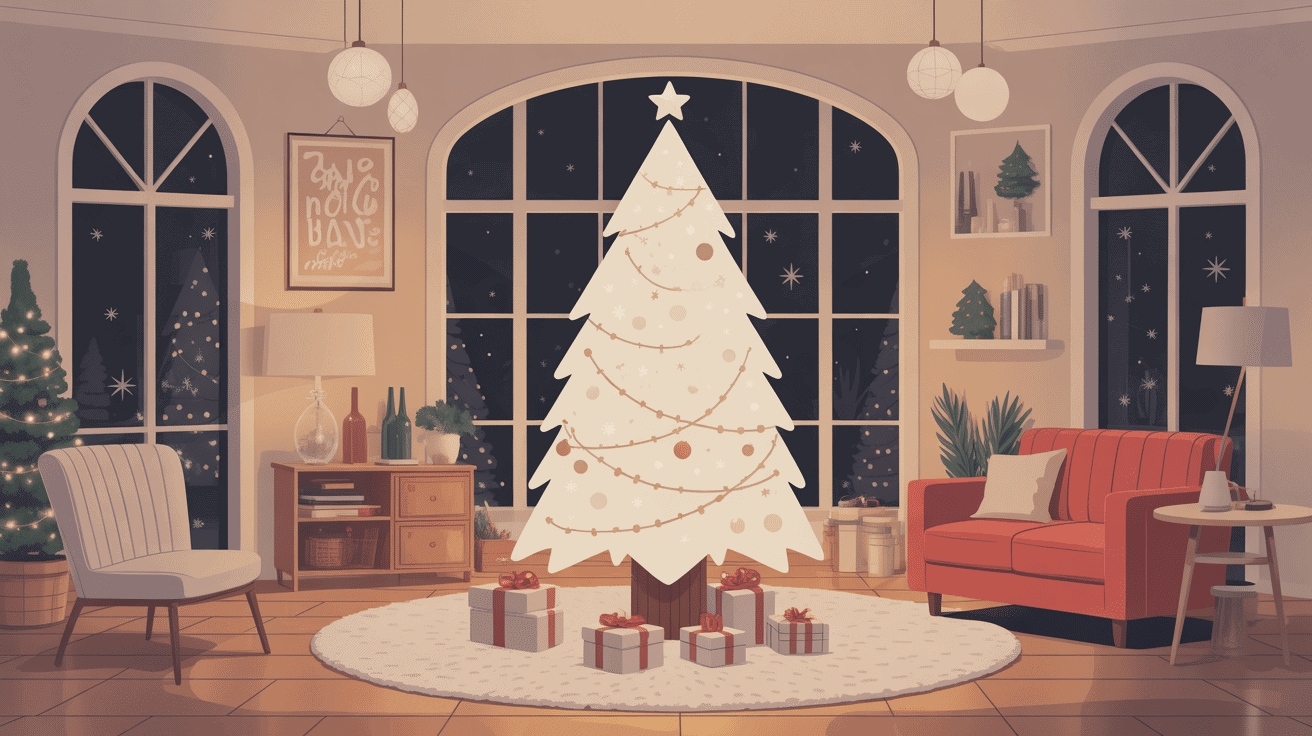 sapin de noel blanc élégant dans salon moderne décoré