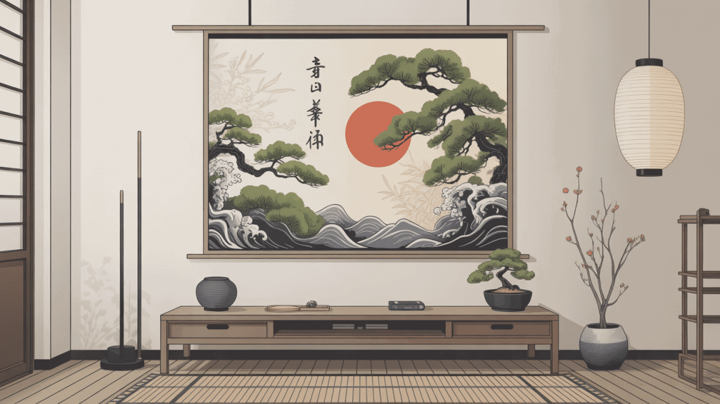 illustration déco japandi avec tableau japonais