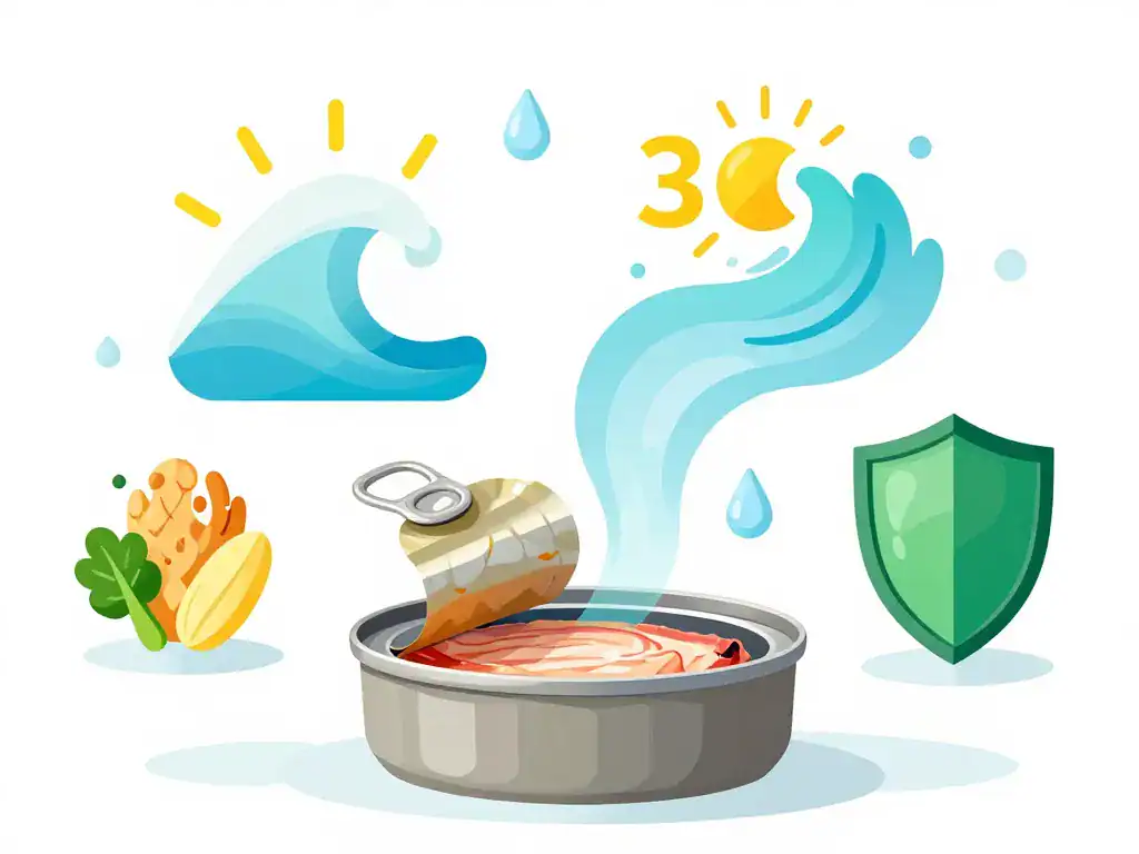 Boite thon ouverte avec symboles nutrition santé