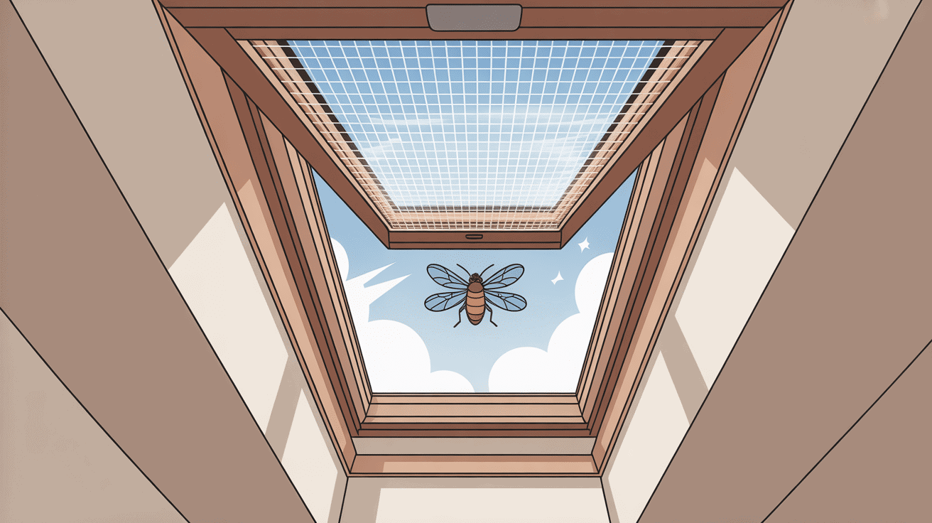 moustiquaire velux installée dans un comble lumineux