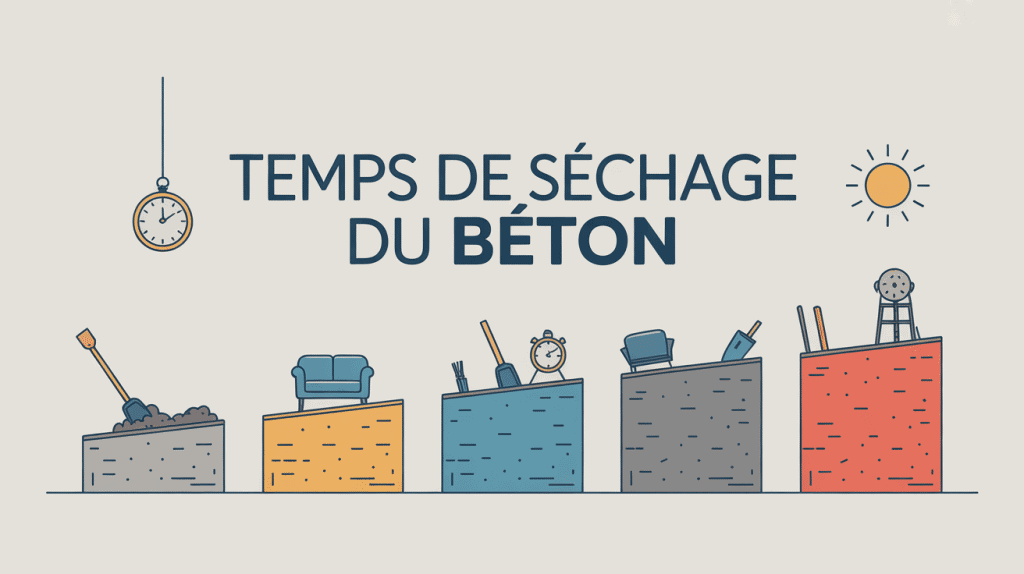 Illustration temps de sechage beton avec etapes et meteo
