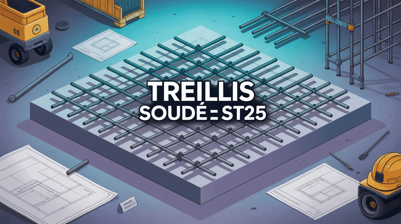 Illustration moderne treillis soudé ST25 sur dalle béton