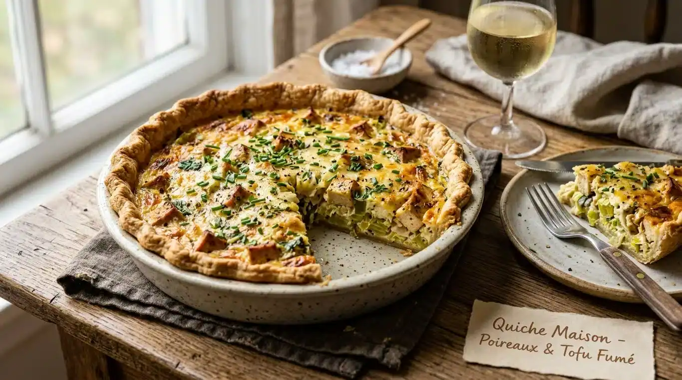 Quiche au tofu fumé et poireaux fondants